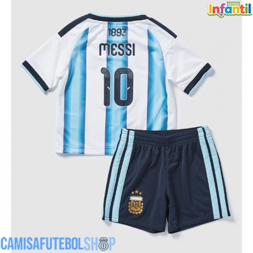 Camisa de time de futebol Argentina Lionel Messi #10 Replicas 1º Equipamento Infantil Mundo 2026 Manga Curta (+ Calças curtas)